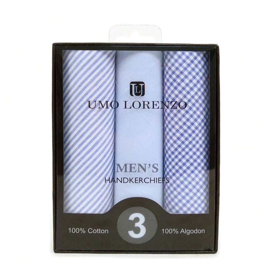 3 Piece Set Men's Boxed Fancy Cotton Handkerchiefs