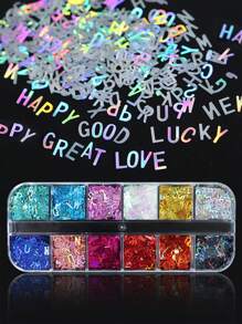 12颗全息闪亮英文字母亮片，适用于环氧树脂填充、激光切割字母树脂闪粉填充、硅胶模具、手工DIY - 彩色 - 查看 5