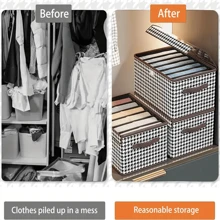 1 pieza Caja de almacenamiento de ropa y ropa de cama, caja de almacenamiento de armazón de acero, caja organizadora, caja de almacenamiento de ropa para dormitorio de hogar, bolsa de almacenamiento, y decoración de regalo para la habitación, decoración del hogar, decoración del dormitorio. Para guardar camisetas blancas de mujer, pantalones negros de mujer, ropa de invierno de señora, vestidos.