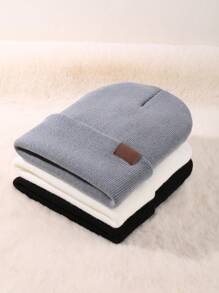 3 副装男女通用冬帽亚克力翻边毛线帽宽松毛线帽户外针织帽男女万圣节秋季装 - 彩色 - 查看 2