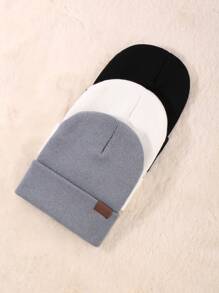 3 副装男女通用冬帽亚克力翻边毛线帽宽松毛线帽户外针织帽男女万圣节秋季装 - 彩色 - 查看 3