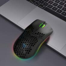 2.4G Wireless Rechargeable Gaming Mouse, 6-Button Adjustable Ergonomic Optical Mouse With RGB Lighting, Suitable For Laptop/PC - Black - View 8