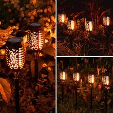 10PCS Solar Light Flashing Flame Flashlight Outdoor Landscape Decorative Lighting Dusk To Dawn Automatic On/Off Safety Flame Light For Garden Access Driveway 10 Pieces