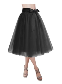 1pc Women Mid-Calf Length Tutu Mesh Skirt, Available In Many Colors, Princess Style, Layered, Elastic Waist, For Wedding, Party, Performance, Cosplay - Multicolor - View 7