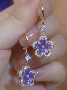 优雅紫色花朵耳钉，新款简约别致百搭耳环，适合情人节、妈妈、母亲、母亲节、礼物 - 紫色 - 查看 1