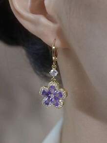 优雅紫色花朵耳钉，新款简约别致百搭耳环，适合情人节、妈妈、母亲、母亲节、礼物 - 紫色 - 查看 4