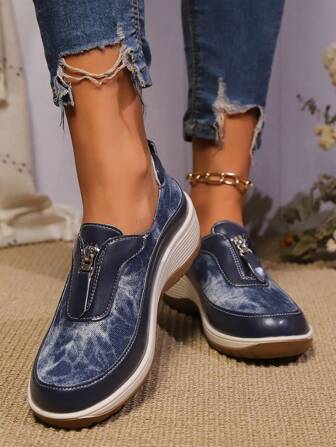 Women's Thick Sole Mixed Color Casual Canvas Printed Fashion Versatile Sneakers