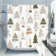 1pc/4pcs Minimalist Christmas Tree Pattern Bathroom Decor Set, Shower Curtain, Window Curtain, Non-Slip Bath Mat, Holiday Gift Fall Decor Bathroom Accessories Back To School