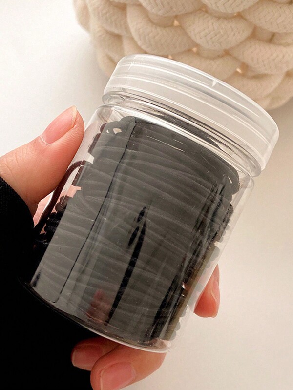 100pcs/Pack All-Match Minimalist Black Elastic Hair Ties, 4cm/1.57in, Fashion Versatile Elegant Scrunchies, Suitable For Daily Casual, Party, Commute, Vacation, Ponytails, Buns, Washing Face/Hair, Makeup, Outfit Accessories Ponytail Holders