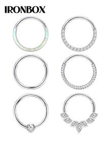 IRONBOX 1PC Surgical Steel Hinged Nose Rings Hoops 16G Clicker Septum Rings Cartilage Hoop Earrings For Women Men Daith Lip Helix Tragus Conch Nose Piercing Jewelry 8mm