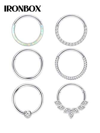 IRONBOX 1PC Surgical Steel Hinged Nose Rings Hoops 16G Clicker Septum Rings Cartilage Hoop Earrings For Women Men Daith Lip Helix Tragus Conch Nose Piercing Jewelry 8mm