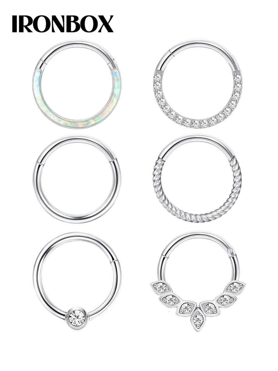 IRONBOX 1PC Surgical Steel Hinged Nose Rings Hoops 16G Clicker Septum Rings Cartilage Hoop Earrings For Women Men Daith Lip Helix Tragus Conch Nose Piercing Jewelry 8mm