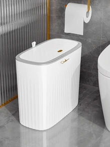 1pc Slim Garbage Can With Lid, Ideal For Bathroom & Narrow Spaces,Light Luxury Slit Trash Can,Kitchen,Bathroom,Home,Household Supplies