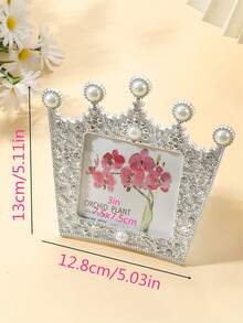 1pc Crown Shaped Photo Frame Inlaid With Faux Pearl And Rhinestone, Holds 3", 6", 7" Photos, Suitable For Room Decor, Home Decor, Halloween Decor (Photo Paper Shipped Randomly) - Silver With Pearls and Rhinestones - View 7