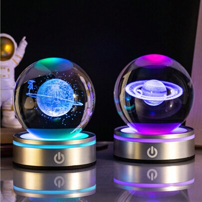 1pc 6cm 3D Carved Crystal Ball With Starry Sky, Moon, Saturn, Galaxy Decor, Handmade Luminous Night Light For Home, Party, Office Desk, Student Learning Desk, Gift Birthday Gifts Graduation