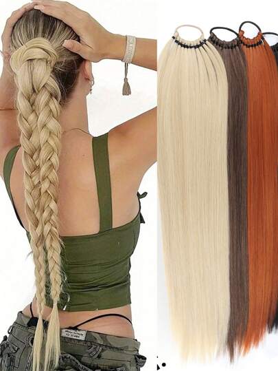 Straight Synthetic Fiber Ponytail Hair Extension With Elastic Band - Elegant Everyday Hair Accessory