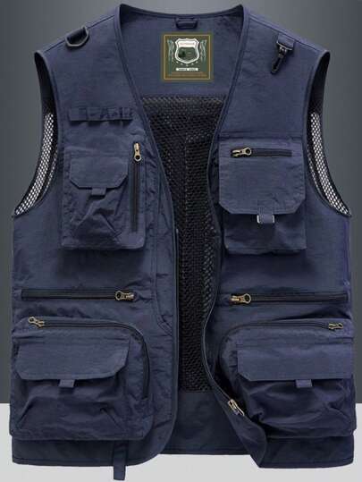 夏季健身男士户外多口袋休闲春秋背心夹克，适合徒步/钓鱼/摄影