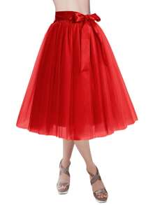 1pc Women Mid-Calf Length Tutu Mesh Skirt, Available In Many Colors, Princess Style, Layered, Elastic Waist, For Wedding, Party, Performance, Cosplay - Multicolor - View 20