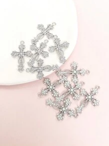 10 件巴洛克洛丽塔风格吊坠,带水钻和人造珍珠,精致闪亮锌合金吊坠,适用于 DIY 项链、耳环、钥匙扣和衣服装饰,宗教男女珠宝配饰 - 适合任何场合 - 精緻十字 - 查看 8