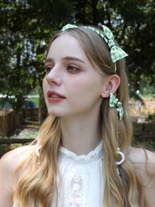 1pc Green Plaid Bow Headband, Elegant Women Hair Accessories, Bridal Wedding Headpiece