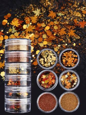 6pcs Resin Glitter Sequins - Red Orange Maple Leaf Flakes - For DIY Jewelry, Epoxy Resin Molds Filler Decoration