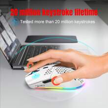 2.4G Wireless Rechargeable Gaming Mouse, 6-Button Adjustable Ergonomic Optical Mouse With RGB Lighting, Suitable For Laptop/PC - White - View 3