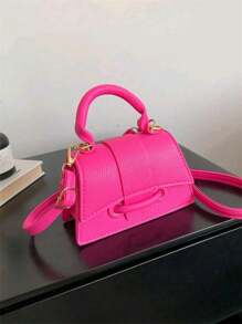 Fashionable Lock Buckle Drawstring Single-Compartment Small Square Bag For Casual Wear, Handheld Or Cross-Body