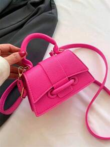 Fashionable Lock Buckle Drawstring Single-Compartment Small Square Bag For Casual Wear, Handheld Or Cross-Body