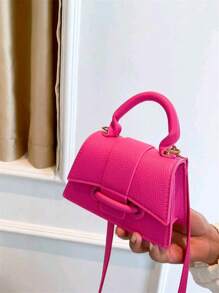 Fashionable Lock Buckle Drawstring Single-Compartment Small Square Bag For Casual Wear, Handheld Or Cross-Body