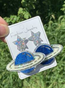 1pair Acrylic Glitter Planet Earrings, Retro Y2K Personalized Earrings, European And American Style