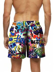 Men's 3D Summer Cartoon Printed Beach Shorts - Multicolor - View 2