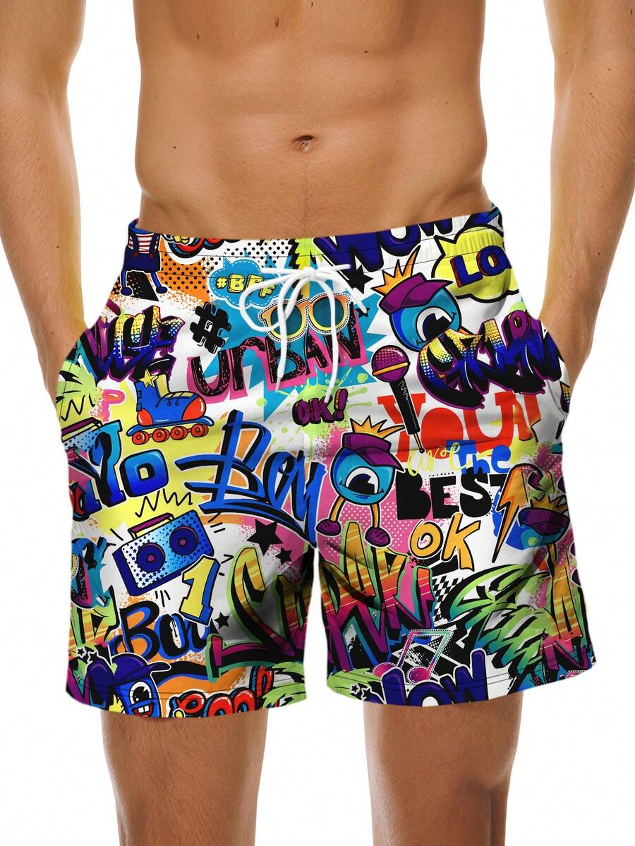 Men's 3D Summer Cartoon Printed Beach Shorts - Multicolor - View 1