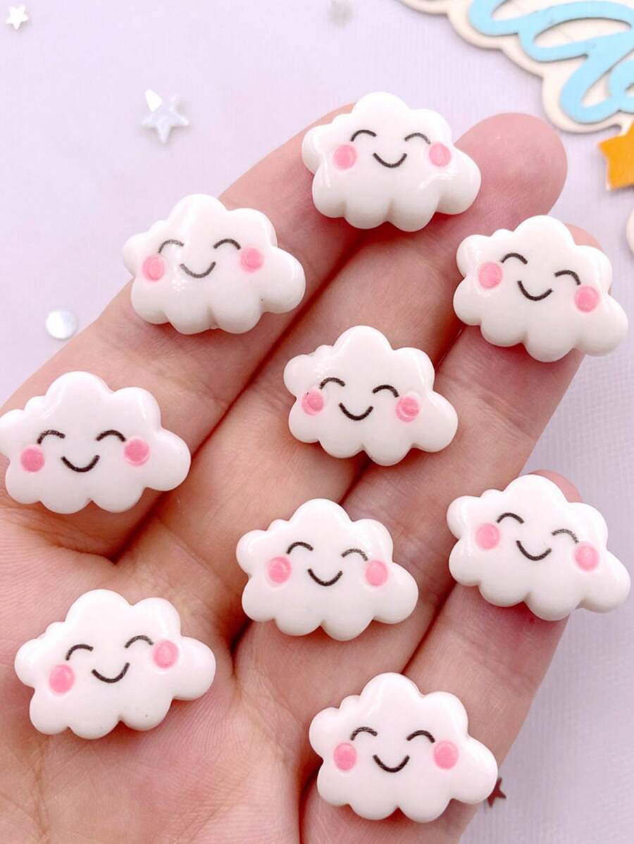 10个树脂彩色手工彩绘微笑白云小摆件,平底凸面宝石,微型剪贴簿DIY蝴蝶结圣诞装饰家居工艺品配件夏季、学校 - A - 查看 1