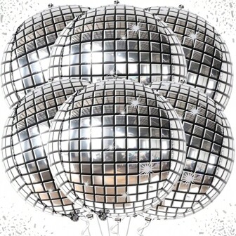 6Pcs Silver Disco Ball Balloons Decorations 22 Inch 4D Sphere Disco Balloons For Disco Party Decorations 70s Party Decorations, Disco Decorations Mamma Mia Party Decorations, Back To School Valentine Day
