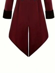 Retro Medieval Gothic Style Long Coat For Men, Costume, For Halloween - Burgundy - View 5