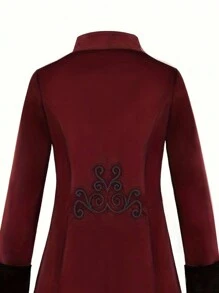 Retro Medieval Gothic Style Long Coat For Men, Costume, For Halloween - Burgundy - View 4
