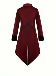 Retro Medieval Gothic Style Long Coat For Men, Costume, For Halloween - Burgundy - View 2