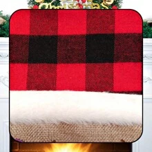 Tất Giáng sinh - Thân bằng vải lanh họa tiết kẻ caro đen và đỏ, có thiết kế 3D hình ông già Noel/người tuyết/tuần lộc/gấu bắc cực, trang trí tường nhà ngày lễ Giáng sinh, đồ trang trí treo cây thông Noel, tất quà tặng, Giáng sinh - Vải lanh giả màu vàng - Xem 4