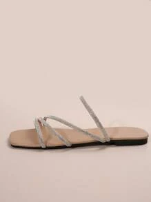 Sandal Datar Rhinestone Terbaru untuk Wanita, Sandal Selop Datar Modis dengan Nuansa Mewah, Cocok untuk Jalan-jalan, Berkumpul, Pesta, Kencan, dan Perjalanan Sehari-hari - Aprikot - View 2