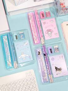 Sanrio Sanrio My Melody Kuromi Cinnamoroll Hello Kitty Riglă de desene animate Ascuțitoare de creioane Eraseră Set de caiet Desen creativ Rechizite de birou Kitty Cat Kit de papetărie Cadouri (Unele părți pot fi aleatorii) (Designul pachetului este aleatoriu)