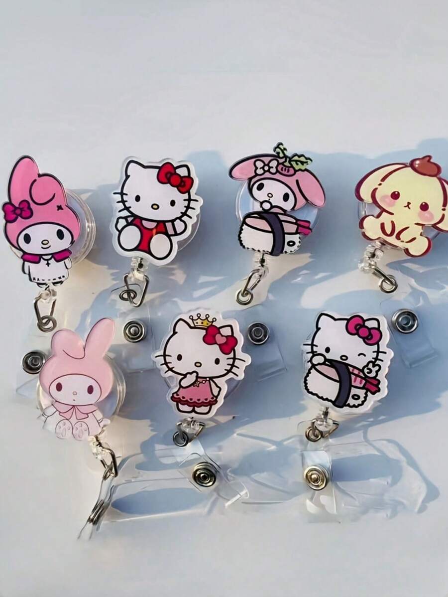 Sanrio 1 pieza Soporte retráctil para credencial con clip de estilo "" de acrílico con película protectora de fácil desprendimiento, perfecto para uso en la oficina