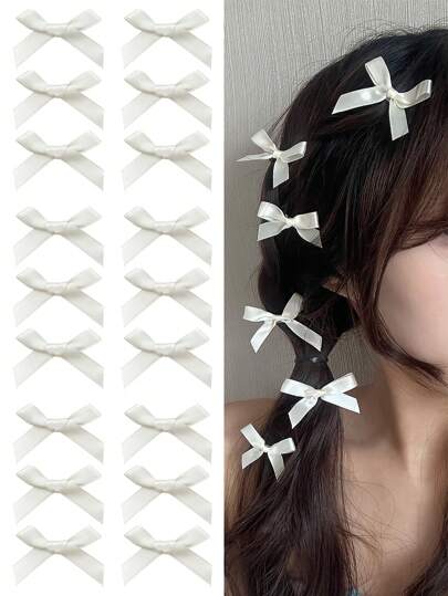 18/30件套女士发饰套装，米色丝带蝴蝶结发夹，时尚甜美可爱发爪，蕾丝优雅芭蕾Y2K仙女蝴蝶结发饰，适合上学、大学、冬季女性装扮，蝴蝶结，头饰