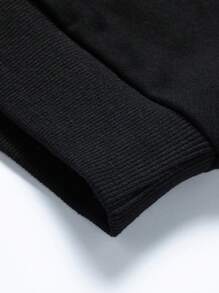 男式字母图案插肩袖抽绳连帽衫，适合秋季 - 黑色 - 查看 3