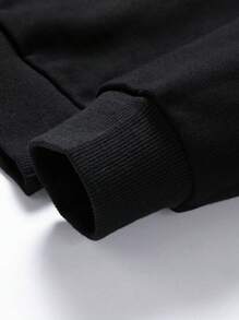 男式字母图案插肩袖抽绳连帽衫，适合秋季 - 黑色 - 查看 4