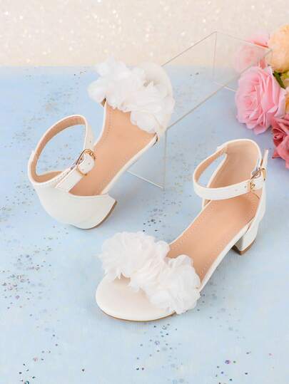 Kız Modası Sevimli Çiçekli Açık Burun Yüksek Topuklu Sandaletler, Nefes Alabilir ve Hafif, Düğün Partisi ve Prenses Ayakkabıları İçin Uygun