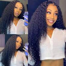 TAHIKIE Curly V Part Lace Wig Human Hair Curl Brazilian Virgin Human Hair Wigs For Women V Part Wig V Shaped No Leave Out Glueless 180% Density - Natural Black - Xem 8