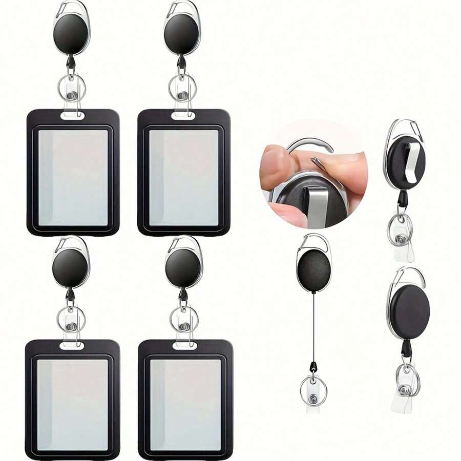 2pcs Sliding Badge Holder Reels, Black Vertical Plastic Card Protectors With Retractable Badge Reel Clip, For Office, School ID, Credit, Access Key Cards, Driving Licenses And Passes