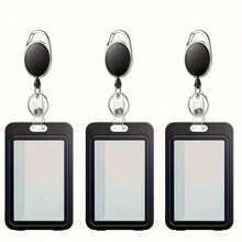2pcs Sliding Badge Holder Reels, Black Vertical Plastic Card Protectors With Retractable Badge Reel Clip, For Office, School ID, Credit, Access Key Cards, Driving Licenses And Passes - Multicolor - View 11