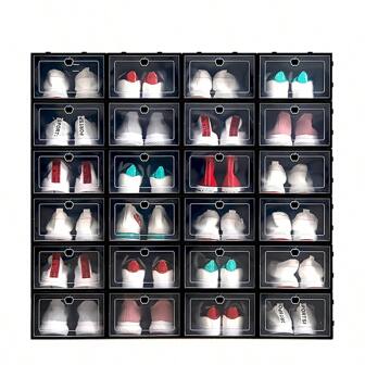 6pcs Transparent Plastic Folding Shoe Box, Shoe Storage Organizer Boxes For Home, Space Saving Shoe Cabinet, Shoes Storage Rack