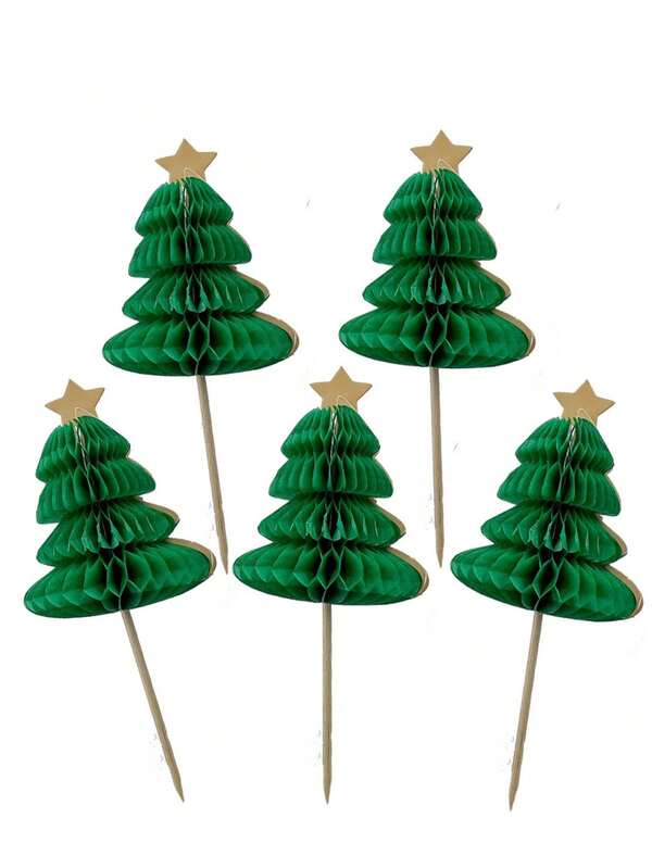5pcs/10pcs/50pcs Fruit Picks, Glass Drink Stirrers, 3D Christmas Tree Shaped Bamboo Skewers For Cake, Dessert, Burgers, Christmas Party, Table Decorations